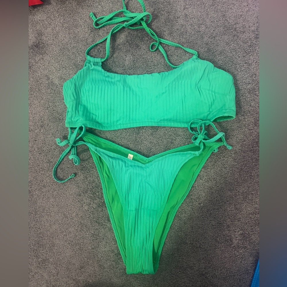 Aerie Ribbed Green Bikini Set
